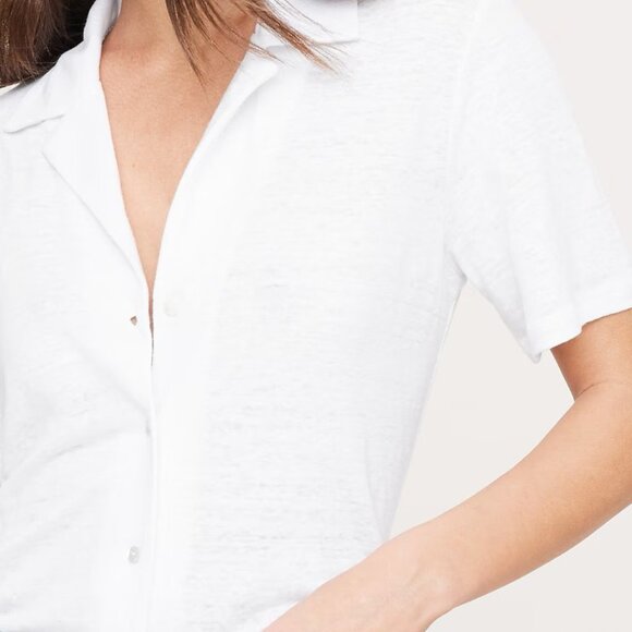 NWT Banana Republic White 100% European Linen Knit Relaxed Resort Shirt S - Picture 2 of 6